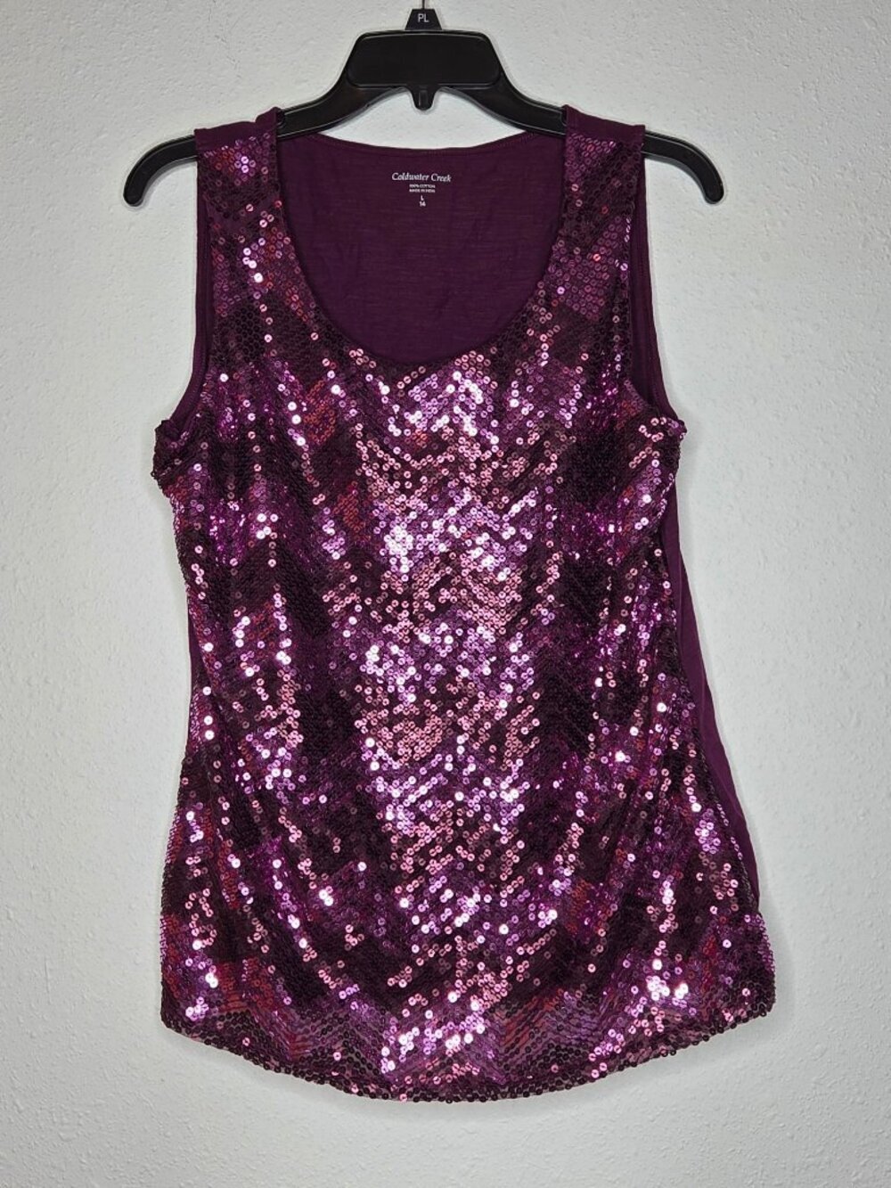 Coldwater Creek Purple Sequin Sleeveless Chevron Tank Top